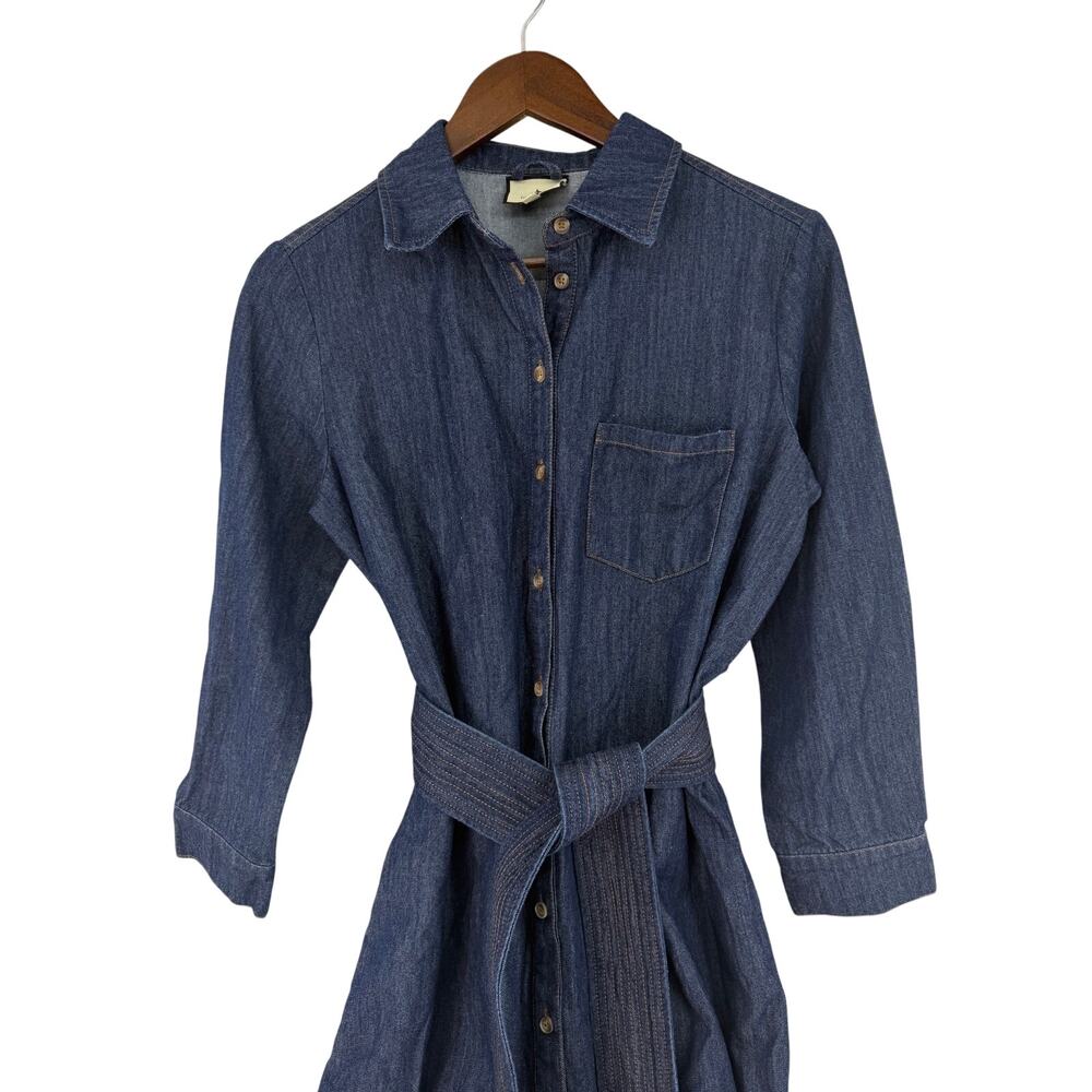 Tuckernuck Denim Chessie Midi Shirt Dress Belted Long Sleeve Dark Wash Size S - Picture 5 of 15
